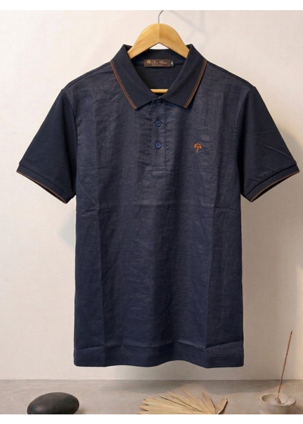 Loro Piana önden keten arkadan penye kumaş polo yaka T-Shirt