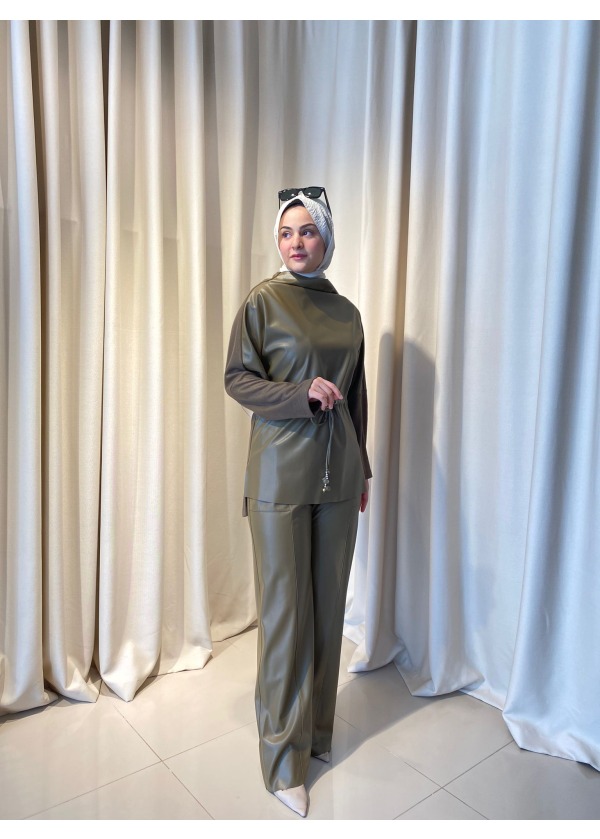 HUKKA HAKİ DERİ PANTOLON