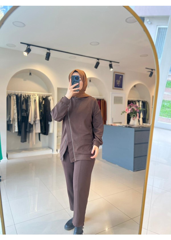 KAHVERENGİ FERMUAR DETAYLI OYSHO TAKIM 