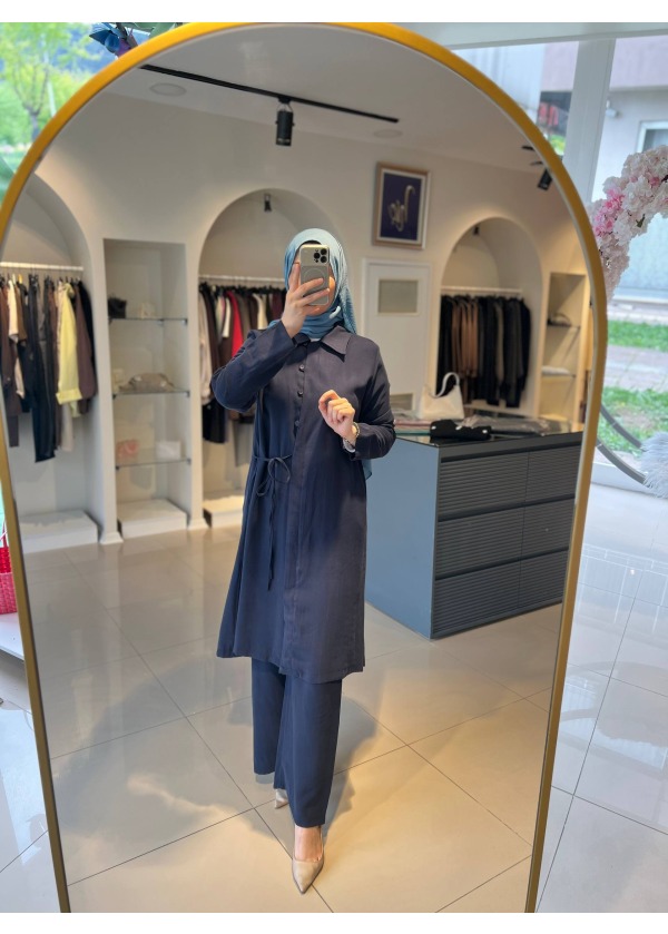 TENCEL KUMAŞ LACİVERT RENK UZUN BOY TAKIM