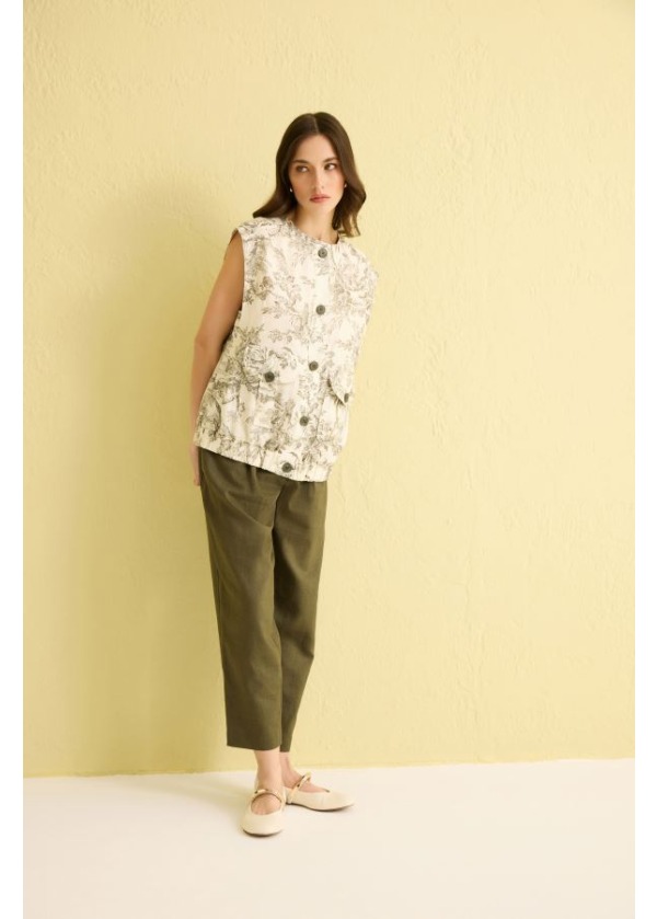 KAHMA HAKİ KETEN PANTOLON